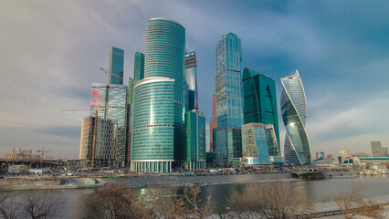 Fototapeta premium Skyscrapers International Business Center City at evening hyperlapse timelapse, Moscow, Russia
