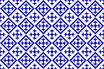 Blue cross talavera mexican tile. Mexico seamless geometric pattern. Ceramic art. Vector illustration.