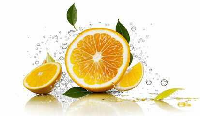 Juicy citrus fruits cut, drops of water.