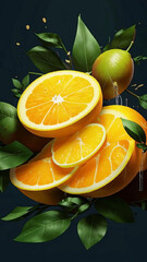 Juicy citrus fruits cut, drops of water.