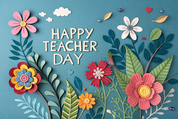 Happy teacher day paper flowers greeting card