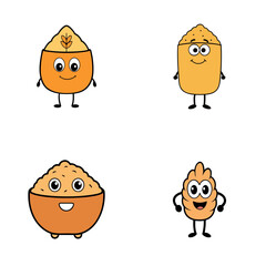 Fototapeta premium Illustration of four cartoon food characters with different shapes and expressions on a white background
