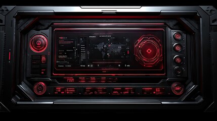 Fototapeta premium Futuristic control panel with glowing red displays.