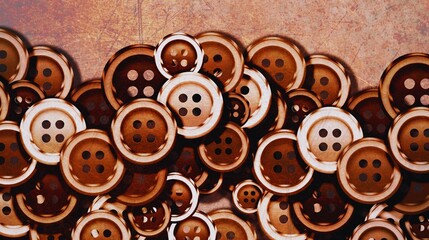 Round brown coffee beans on a wooden background form a textured border, reminiscent of abstract patterns or even tiny buttons