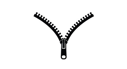 Open black zipper isolated on white background, a common fastener for clothing
