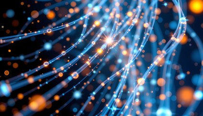 Obraz premium ethereal pulses of light, like captured starlight, tend along strands of crystalline glass, illuminated from within, a 3d illustration, luminous and vibrant, captured in a close up, top down view