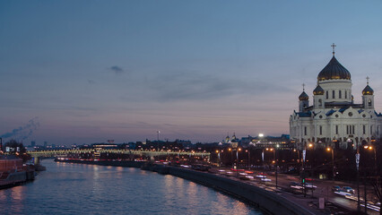 Obraz premium Majestic orthodox Cathedral of Christ Saviour day to night Timelapse hyperlapse, Russia