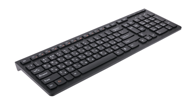 Black computer keyboard with modern layout for typing isolated on white background.