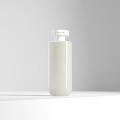 white flipcap cosmetic plastic bottle mockup, flat flip cap cylindrical packaging, trendy liquid skincare and makeup frost glass container, translucent round shape lotion sqeeze bottle