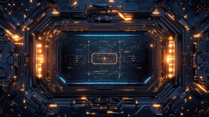 Intricate futuristic technological panel system.