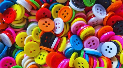 Assorted colorful round plastic buttons arranged like a collection of vibrant balloons