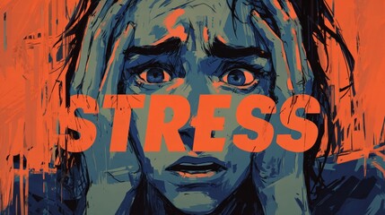 Abstract Depiction of Emotional Distress With Bold Highlighted Stress Text Overlay