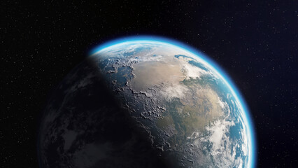 Stunning view of Earth deep space background filled with stars space photography style.