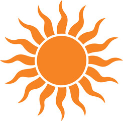 "Bright Orange Sun Vector Illustration with Wavy Rays"