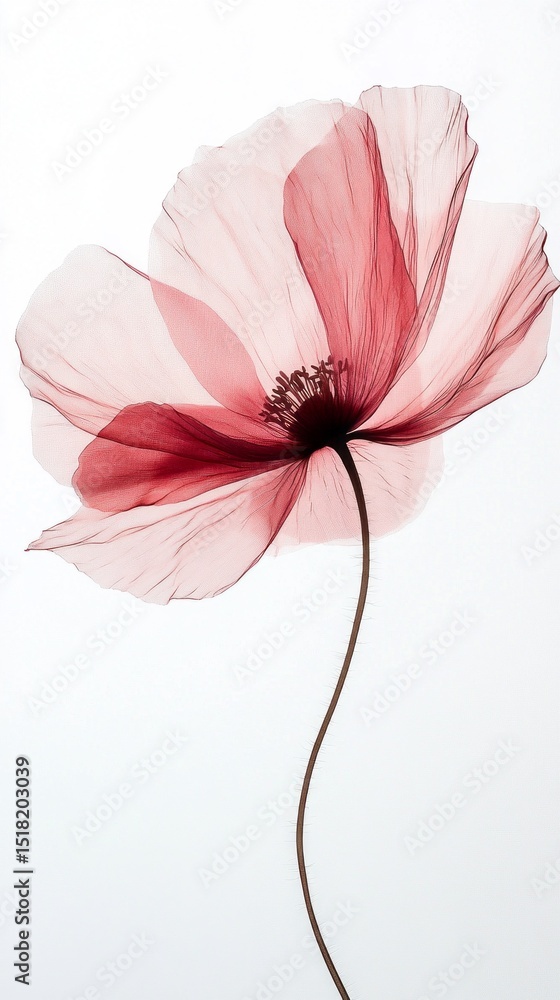 Aufkleber a single red flower with soft translucent petals stands gracefully against a white backdrop. its ele