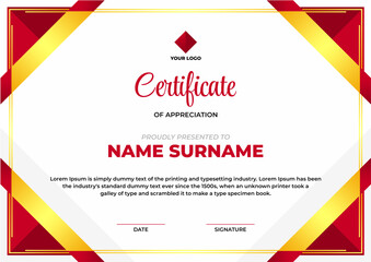 Modern Red and Gold Certificate of Appreciation Template
