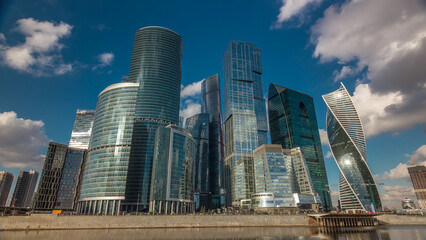 Obraz premium Moscow City business center skyscrapers office buildings and luxury apartments timelapse hyperlapse.