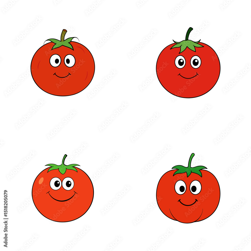 Poster four cartoon tomatoes with faces arranged in a square pattern on a white background image display
