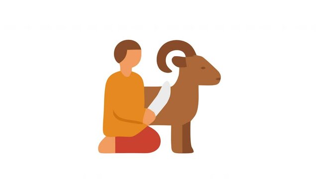 Eid Adha animation with man and goat, ideal for Islamic holiday content, educational videos, social media posts, and religious presentations.