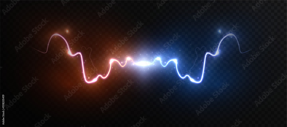 Aufkleber The effect of light energy confrontation and collision with lightning and flashes. Abstract light effect. Vector	
