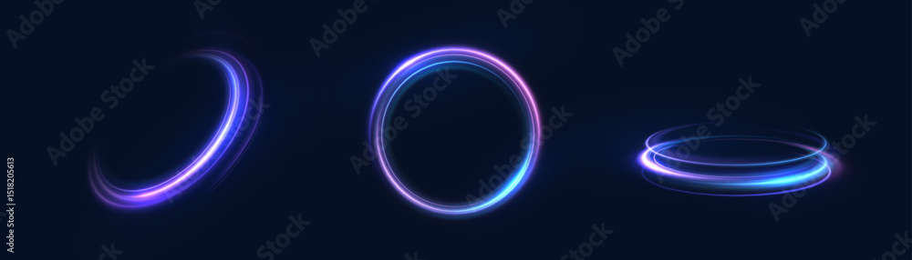 Leinwandbilder Abstract light effect of glowing line, bright swirl moving in circle on transparent background. Light flow speed effect. Vector	