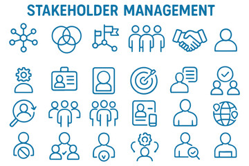 Obraz premium stakeholder engagement, teamwork management, leadership goals, partnership strategy, business icons, collaboration and communication icon set
