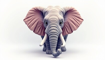 Stylized elephant with expressive eyes on clean white backdrop offering whimsical charm