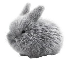 Fluffy grey rabbit with soft fur isolated on a white background