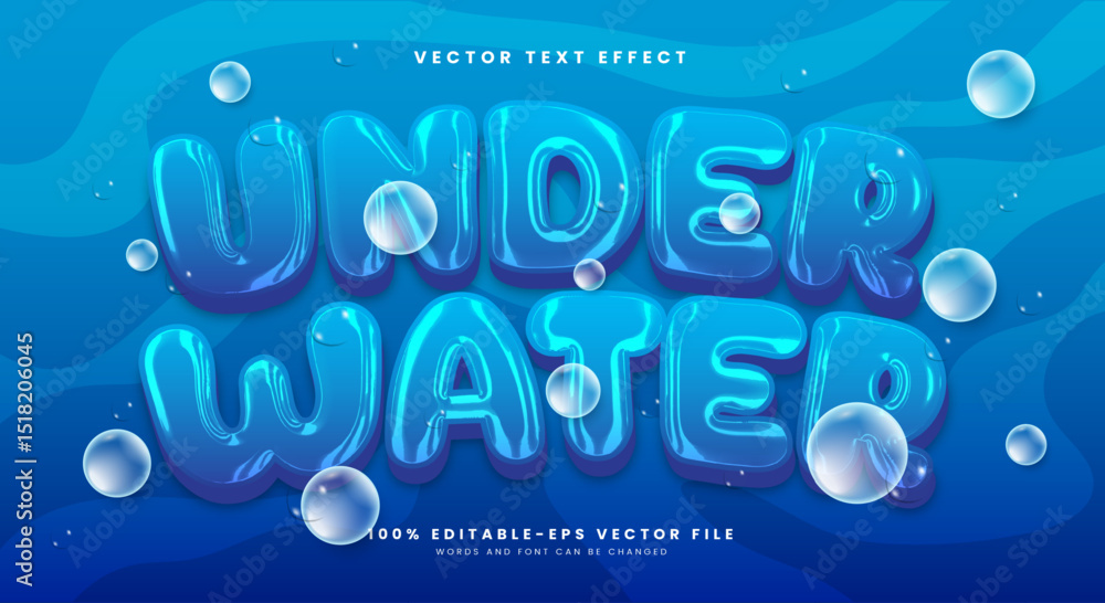 Poster under water 3d editable text effect template suitable for wave background