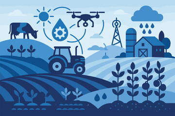 Fototapeta premium vector icons showing farm technology, water management, crops, and sustainable agriculture practices, digital farming tools icon set