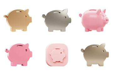 Golden silver and pink piggy banks showcase savings and financial growth in digital age with solid