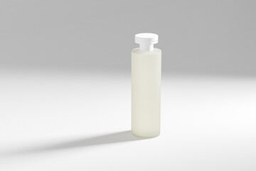 translucent cosmetic plastic bottle mockup, lotion sqeeze bottle mockup, flat flip cap cylindrical packaging, tall liquid skincare and cosmetic container, slim personal care product packaging