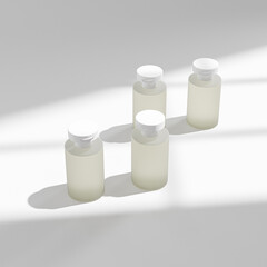 small translucent cosmetic bottle mockup, flat flip cap cylindrical makeup packaging, liquid skincare and cosmetic container, lotion sqeeze bottle mockup, short personal care product packaging