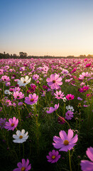 Fototapeta premium Cosmos Flower Field at Sunrise