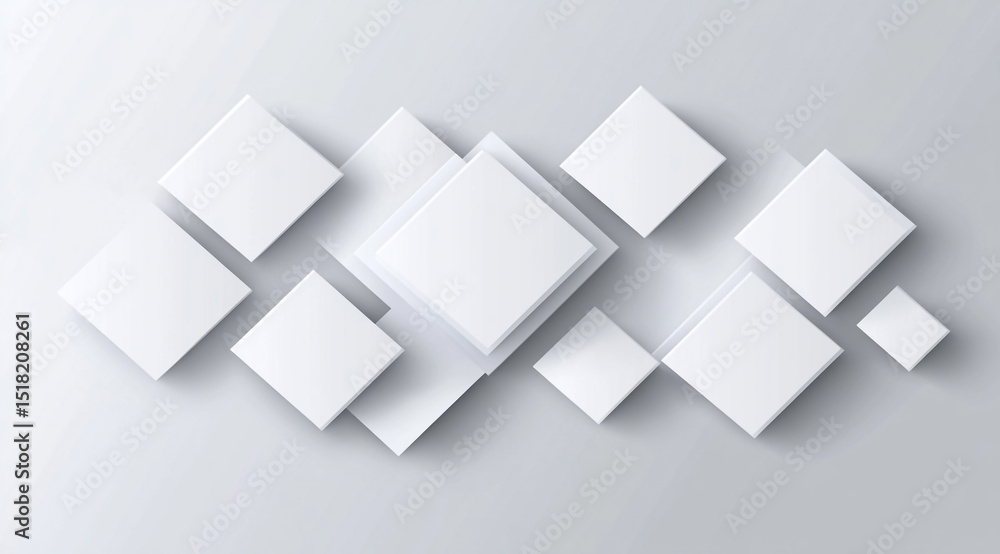 Poster clean 3d white squares with subtle shadows create a modern, abstract background, some connected by t
