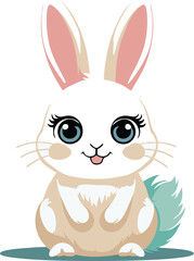 
A cute, pink cartoon bunny with long ears.