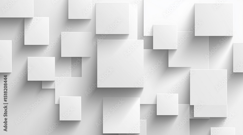 Poster clean 3d white squares with subtle shadows create a modern, abstract background, some connected by t