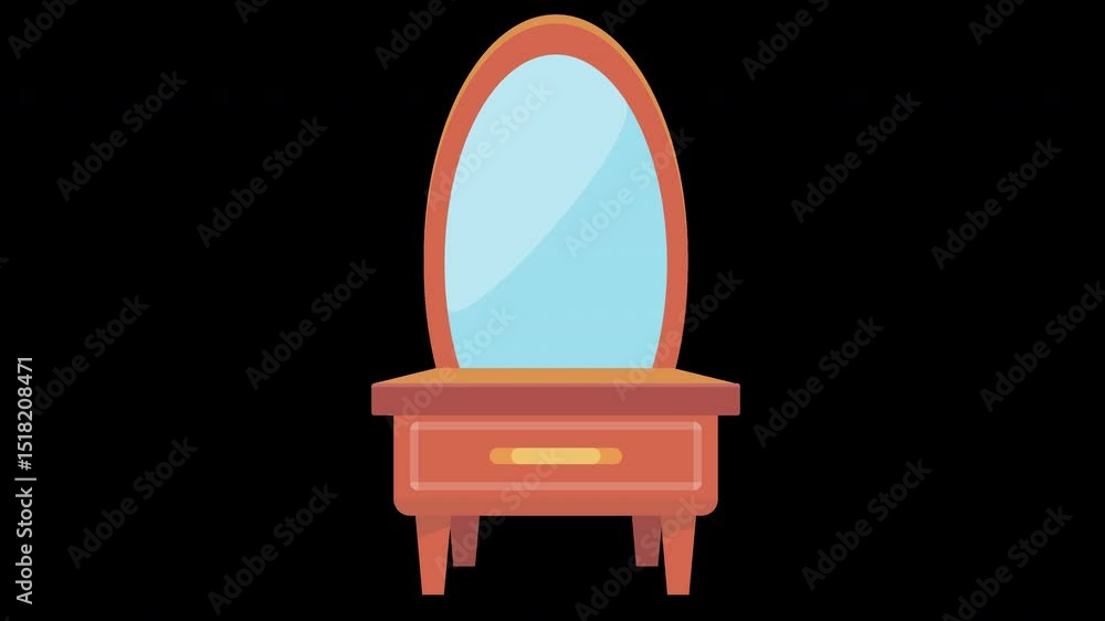 Poster elegant oval mirror on vanity table isolated on a transparent background animation