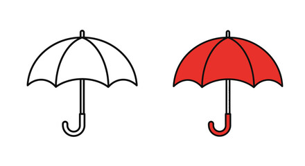 Two umbrellas, one red and one black and white, isolated on white background