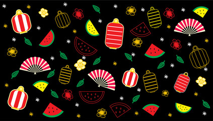japanese matsuri seamless pattern with water melons and lantern.