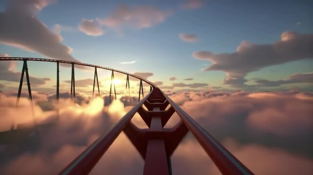 Roller coaster ride sunset skyview perspective