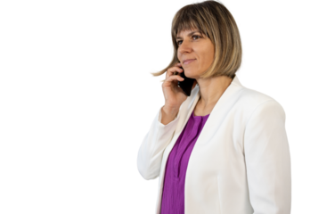 Businesswoman talking on smartphone with transparent background