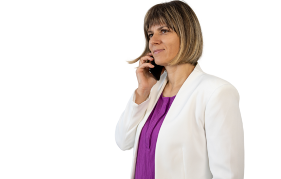 Businesswoman talking on smartphone with transparent background