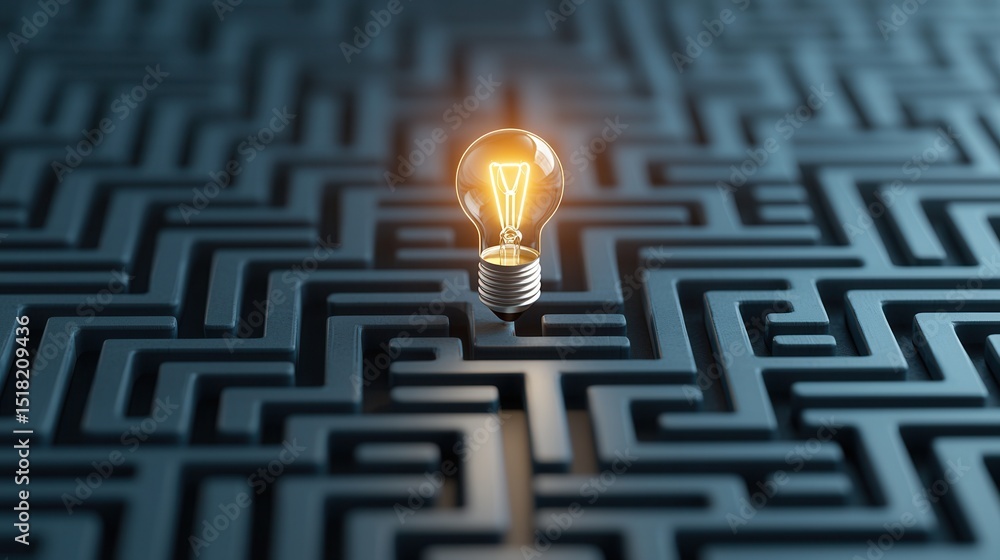 Poster a glowing light bulb shines through the intricate maze like pattern symbolizing the potential for br
