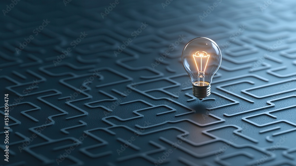 Poster a single glowing light bulb stands out amidst the intricate maze like pattern symbolizing the power 