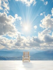 A serene and expansive scene depicting a radiant divine presence seated in majestic splendor upon a celestial throne surrounded by a luminous awe inspiring sky