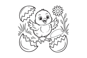 Fototapeta premium Cute Cartoon Chick Hatching – Easter Coloring Page Vector