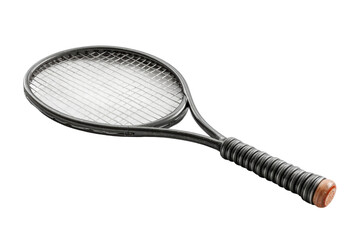 PNG Black tennis racket with leather grip on black background