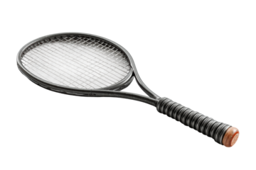 PNG Black tennis racket with leather grip on black background