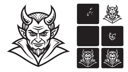 Fototapeta premium Vintage Devil Head Mascot Logo Design Black and White Illustration, Vector Graphics